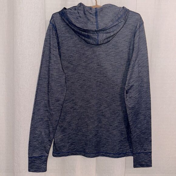 Guess M Hooded Long Sleeve Heathered Blue Chambray Trim Tee Henley - Picture 2 of 13